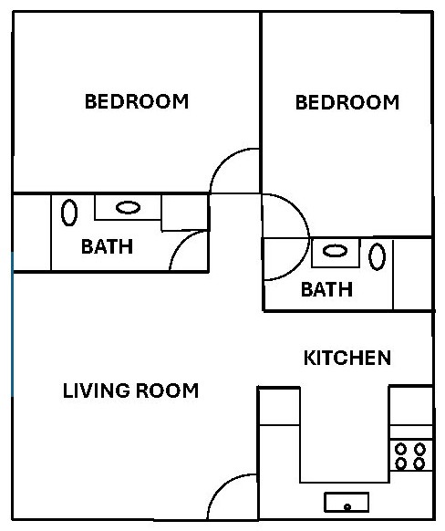 Floor plan for 2 beds, 2 baths, 900 sqft